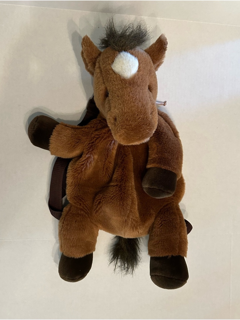 Brown Plush Horse Kids Backpack with White Forehead Patch